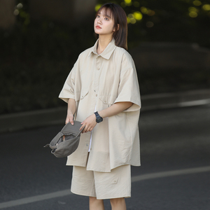 2026新款套装男女同款夏季潮牌百搭泡泡格短袖衬衫套装 C67P85图片
