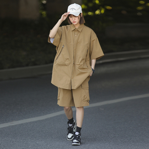 2026新套装男女同款夏季潮牌休闲百搭长城格短袖衬衫套装 C68P80图片