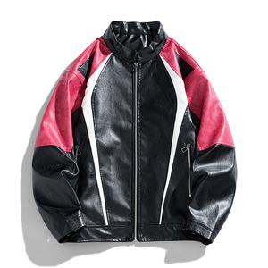 跨境外贸男装皮夹克新拼接男士夹克pu外套机车服皮衣男PY599P75