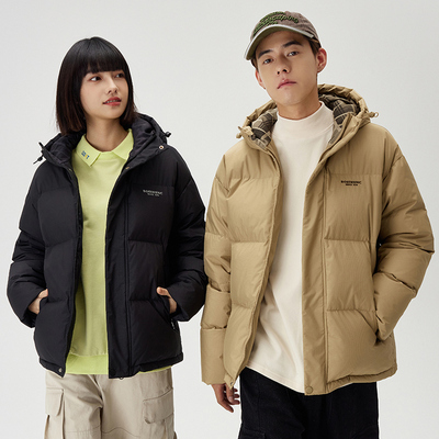 男女运动休闲白鸭绒保暖上衣冬季羽绒服男短款连帽外套YR1312P110