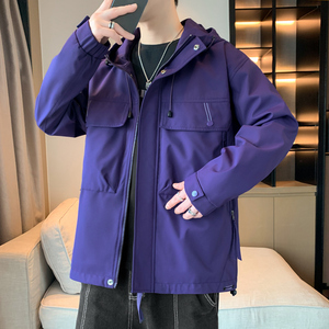 新秋夹克男工装青少年连帽中学生宽松户外外套情侣冲锋衣JK233P75图片