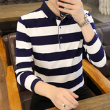 春秋新款男士长袖T恤条纹全棉商务翻领男装长袖polo衫PL8853P38，男装T恤，星座1410（原1902A）