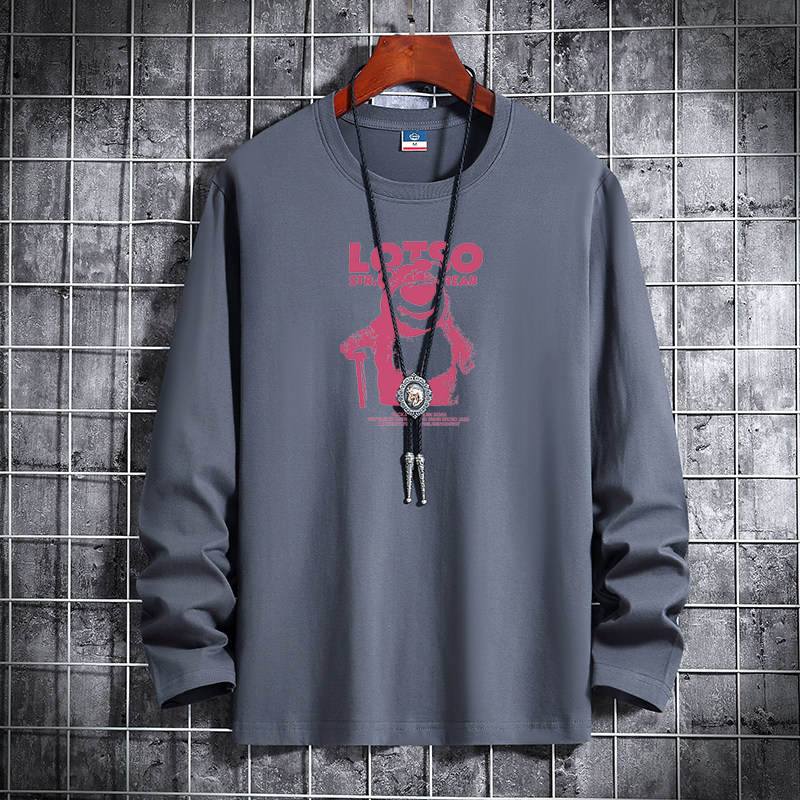 新款潮男士纯棉圆领长袖T恤男装大码码号标CT61017-LOTSO熊-P18,男装T恤,星座1410（原1902A）