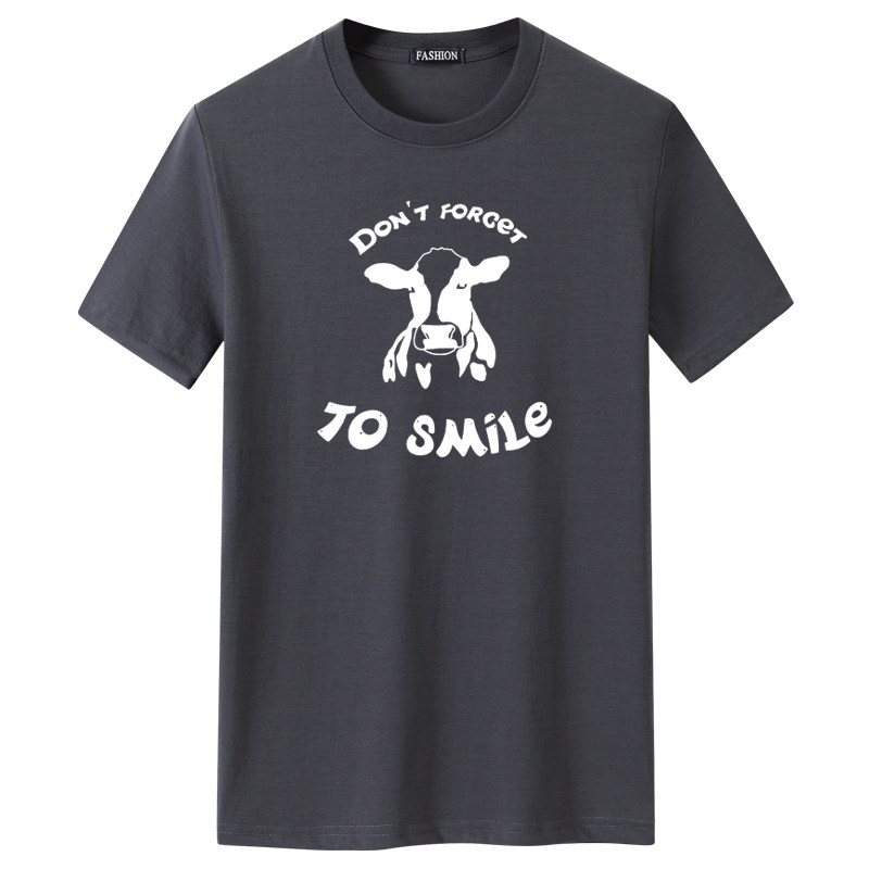 夏季男短袖t恤潮流宽松CVC60%棉衣服新款男装DT3743-微笑奶牛,男装T恤,星座1410（原1902A）