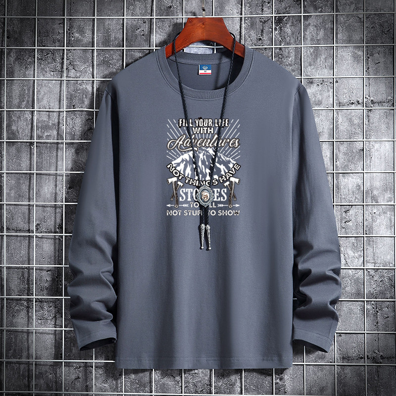新款韩潮男士纯棉圆领长袖T恤男装大码码号标CT6887-斧头山-P18,男装T恤,星座1410（原1902A）