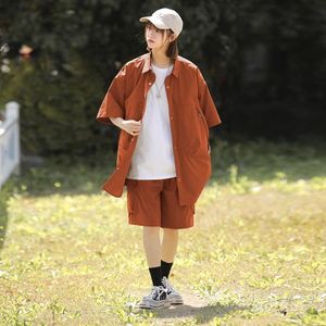 2026新套装男女同款夏季潮牌休闲百搭长城格短袖衬衫套装 C68P80图片