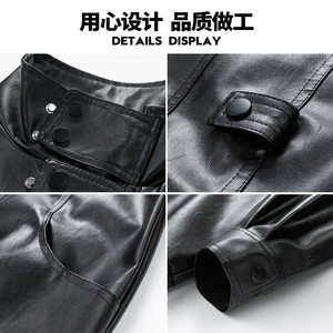 跨境外贸男装皮夹克新拼接男士夹克pu外套机车服皮衣男 PY2488P75图片