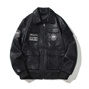 跨境外贸男士外套春秋皮衣飞行夹克男装PU皮机车服皮衣 PY616P106图片
