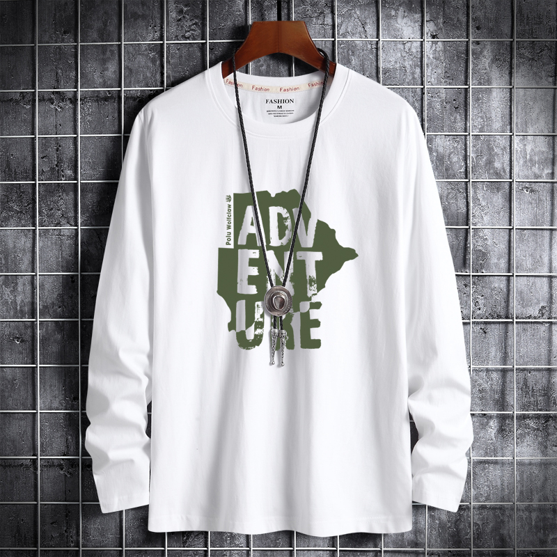 Spring new Korean fashion men's cotton round neck long sleeve shirt men's T-shirt