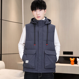 连帽羽绒棉马甲男女厚工装马甲学生马夹青年加大码坎肩MJ1818P85，男装工装外套，星座1410（原1902A）