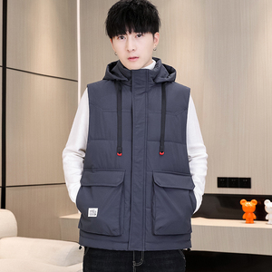 连帽羽绒棉马甲男女厚工装马甲学生马夹青年加大码坎肩 MJ1818P85图片