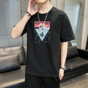 纯棉男士短袖t恤宽松落肩港风半袖情侣T男生体恤加大码 DT2530P16图片