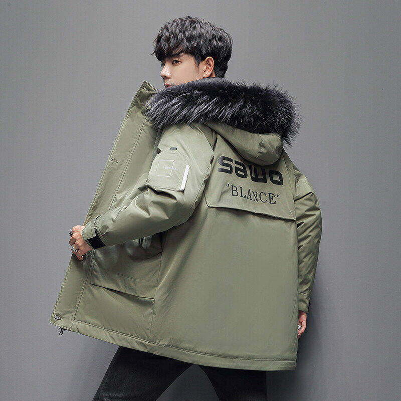2021韩工装派克羽绒服男士中长款大毛领加厚外套男冬装YR8806P180，男装羽绒服，星座1410（原1902A）