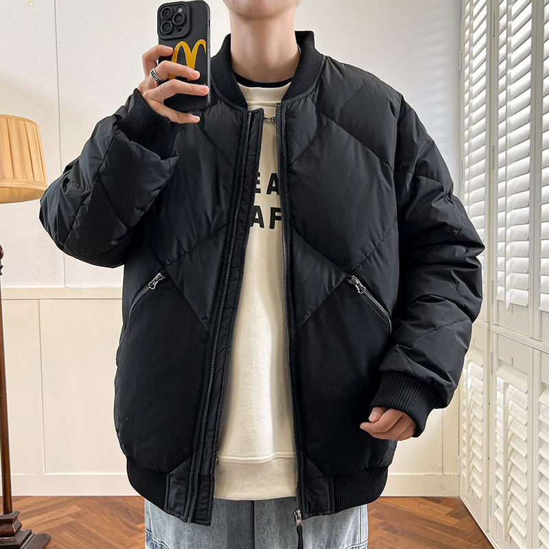 冬季港风短款羽绒服男加厚新标90白鸭绒螺纹领口外套YR2306P140,男装羽绒服,星座1410（原1902A）