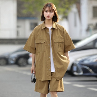 男女同款 套装 夏季 衬衫 C70P75 潮牌百搭休闲长城格短袖 2024新套装