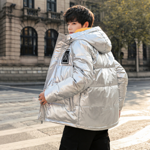 2021羽绒服男短款NY潮流亮面冬季白鸭绒加厚大码连帽外套P80图片