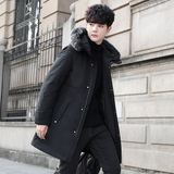 2024冬季青少年中长款羽绒服男加厚保暖连帽毛领外套YR19666P160，男装羽绒服，星座1902A（原星座1216）
