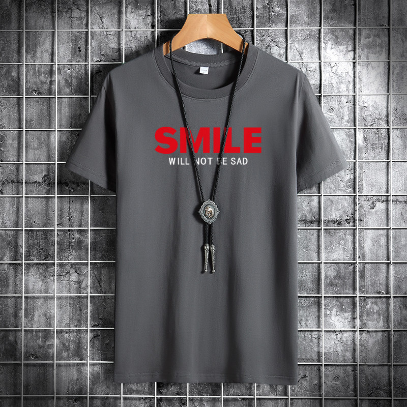 夏季男士短袖t恤潮流潮牌宽松纯棉衣服2021新DT4759-红SMILE-P15,男装T恤,星座1410（原1902A）