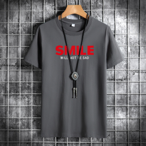 夏季男士短袖t恤潮流潮牌宽松纯棉衣服2021新DT4759-红SMILE-P15图片