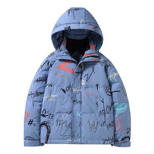 冬印花羽绒服男加厚保暖貉子毛连帽外套情侣涂鸦面包服 YR203P60图片