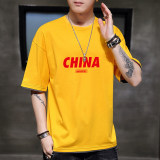 新款韩宽松短袖t恤男半袖纯棉假两件短袖T恤DT1010-红字CHINA-P20，男装T恤，星座1410（原1902A）