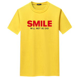 夏季短袖t恤潮流宽松CVC60%棉T恤新款男装DT3759-红SMILE-P15图片