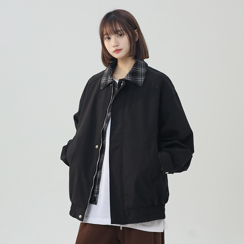 春秋夹克女港风假两件外套男衬衫领拼色青年学生夹克衫JK2573P75,男装夹克,星座1410（原1902A）