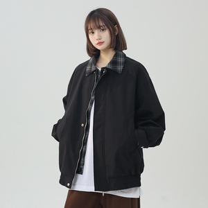 春秋夹克女港风假两件外套男衬衫领拼色青年学生夹克衫 JK2573P75图片