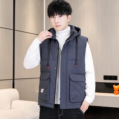 连帽羽绒棉马甲男女厚工装马甲学生马夹青年加大码坎肩 MJ1818P85