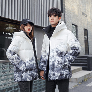 2024年加厚渐变色雪山冬季情侣款连帽羽绒服男潮短款 YR1641P100,男装羽绒服,星座1410（原1902A）