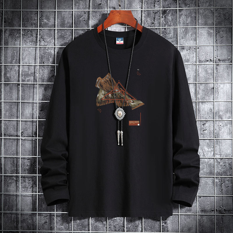 新款韩版男士纯棉圆领长袖T恤大码码号标CT6900-ELEV登山地图-P18,男装T恤,星座1410（原1902A）