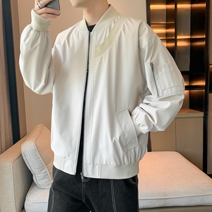 春秋季飞行服外套男美式复古宽松棒球领拼罗纹女飞行服夹克J88P67图片