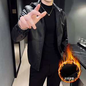 跨境外贸男士外套春秋款皮衣夹克男装PU皮机车服皮衣PY609加绒P75图片
