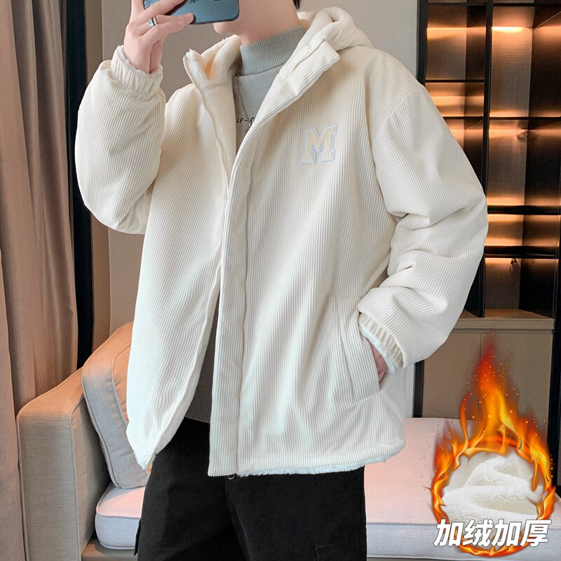 连帽双面穿灯芯绒棉服男女冬季加绒棉衣情侣厚棉袄外套 MY811P100图片