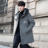 2024冬季青少年中长款羽绒服男加厚保暖连帽毛领外套YR19666P160，男装羽绒服，星座1902A（原星座1216）