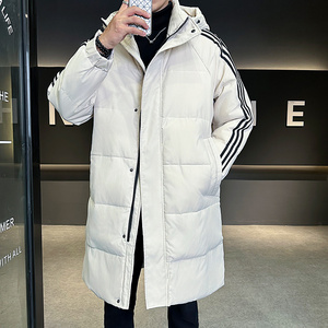 羽绒服男女中长款直播二开三条杠跨境户外情侣连帽外套YR9815P100图片