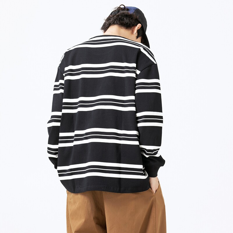 春秋新款港风宽松服条纹二开情侣圆领T恤男女纯棉卫衣男WY2396P50,男装T恤,星座1410（原1902A）