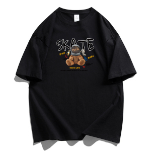 纯棉男士短袖t恤宽松落肩港风半袖情侣T男大码DT-NS25 SKATE熊P20图片