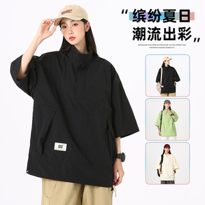 夏季新款宽松休闲运动风轻潮机能风纯色短袖T恤户外情侣装C01P45图片