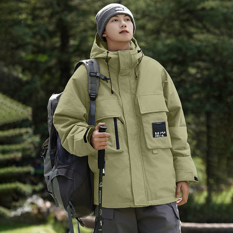 情侣短款90%绒羽绒服户外运动防风登山工装撞色羽绒服YR2328P210图片