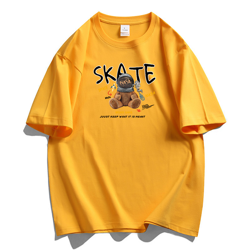 纯棉男士短袖t恤宽松落肩港风半袖情侣T男大码DT-NS25SKATE熊P20,男装T恤,星座1410（原1902A）