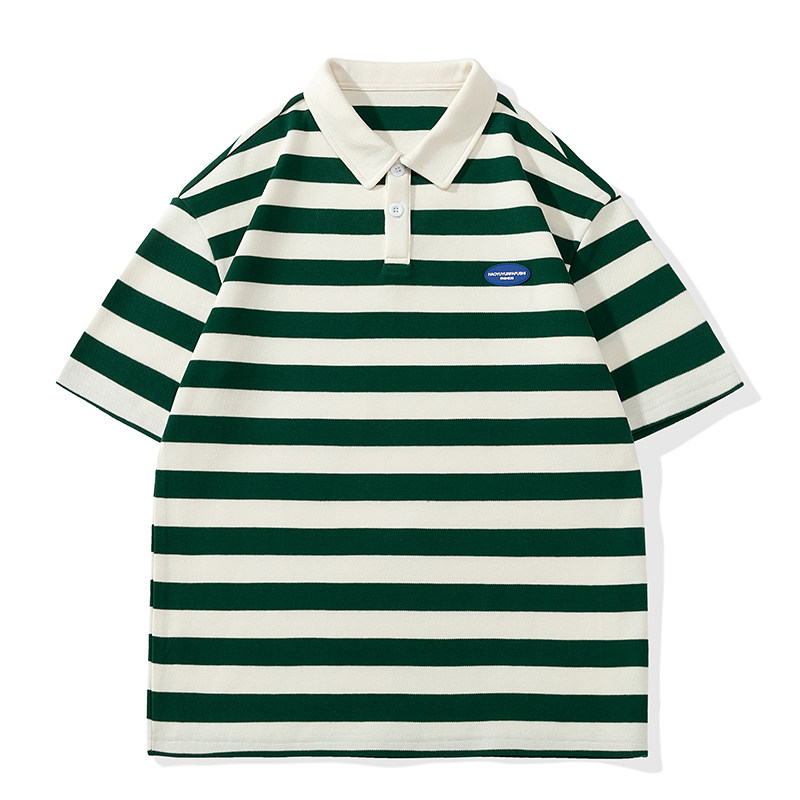 男夏季宽松服潮牌条纹港风双珠地棉短袖T恤翻领POLO衫PL2363P40,男装Polo衫,星座1410（原1902A）