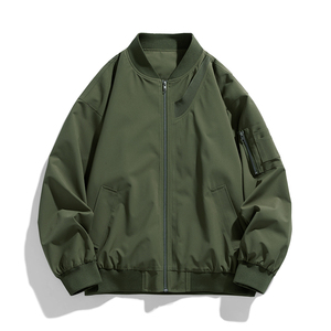 春秋季飞行服外套男美式复古宽松棒球领拼罗纹女飞行服夹克J88P67图片