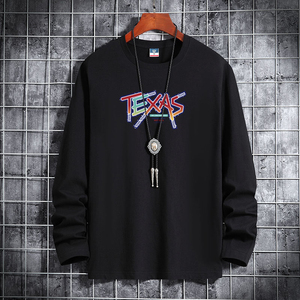 新款韩版男大码纯棉圆领长袖T恤男装码号标CT6885-彩虹TEXAS-P18图片