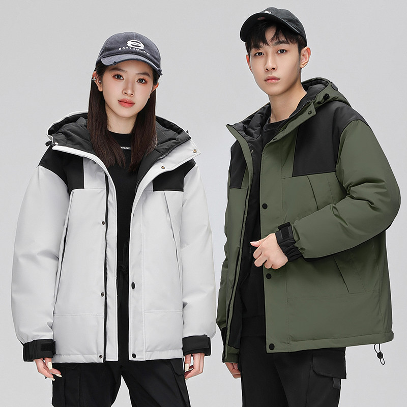 情侣短款90%绒工装风连帽加厚拼色潮流羽绒服YR2320P210,男装羽绒服,星座1410（原1902A）