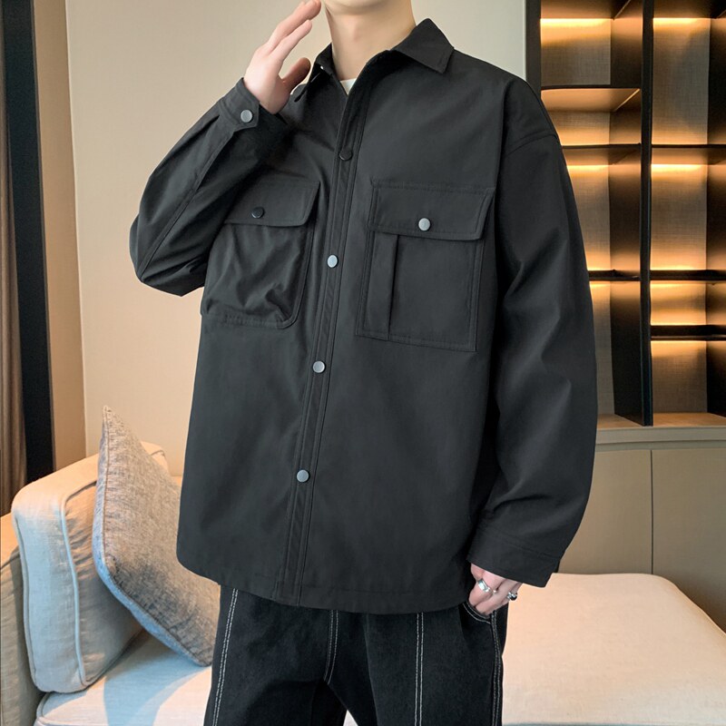 工装夹克男款春秋季男士上衣翻领休闲痞帅防水衬衫男外套CS02P50,男装夹克,星座1410（原1902A）