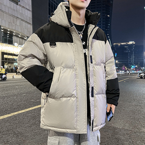 新款男士羽绒服短款连帽拼接潮宽松情侣厚冬季上衣外套 YR1021P70图片