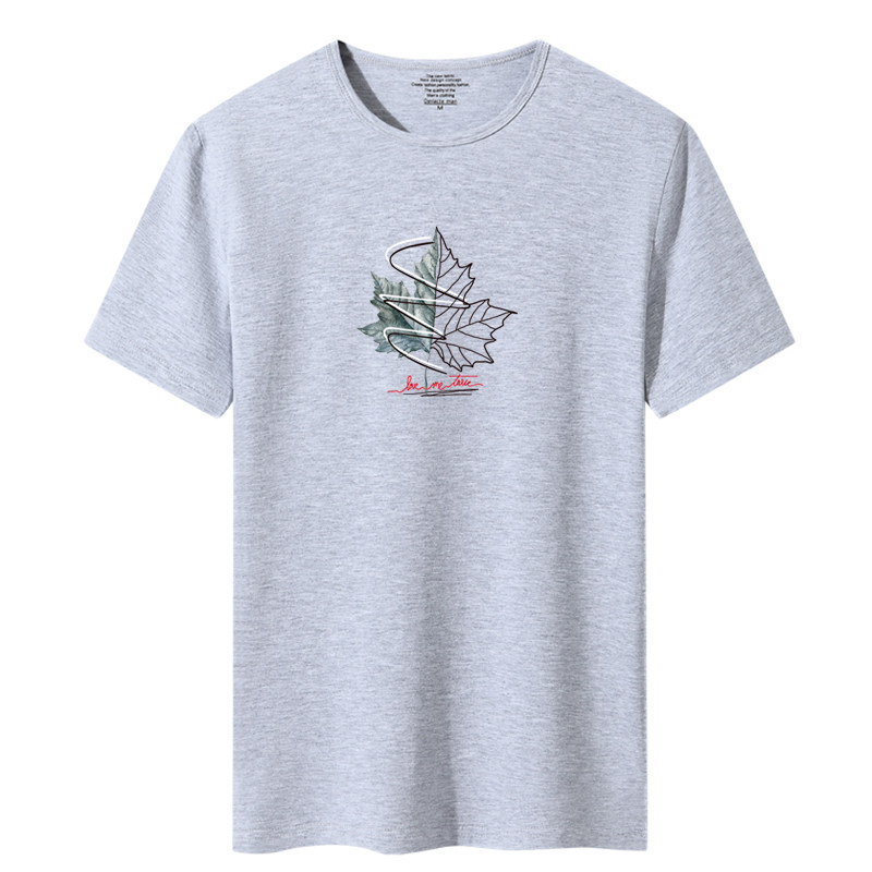 夏季新款男士短袖T恤青春韩版宽松修身莱卡棉DT5036-黑白枫叶-P20,男装T恤,星座1410（原1902A）