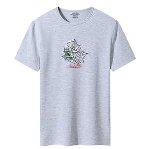 夏季新款男士短袖T恤青春韩版宽松修身莱卡棉DT5036-黑白枫叶-P20图片