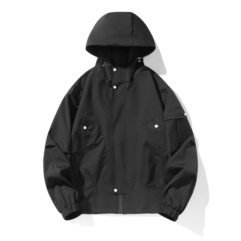个性拉链设计户外连帽工装冲锋外套男春秋宽松百搭夹克JK25791P80，男装夹克，星座1902A（原星座1216）